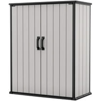 Keter Premier Tall Vertical Durable Resin Outdoor Storage Shed With Floor and Locking Double Doors, Grey