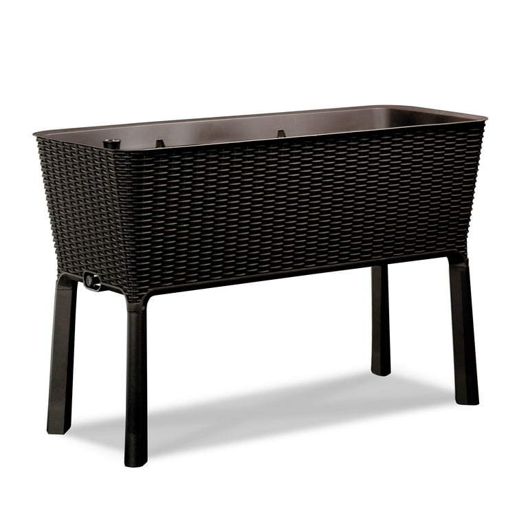 Keter Resin Elevated Garden, All Weather, Self-Watering Plastic Planter, Brown Rattan Keter Resin Elevated Garden, All Weather, Self-Watering Plastic Planter, Brown Rattan