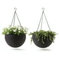 thumbnail image 1 of Keter Resin Rattan Set of 2 Round Hanging Planter Baskets for Indoor and Outdoor Plants, Anthracite, 1 of 15