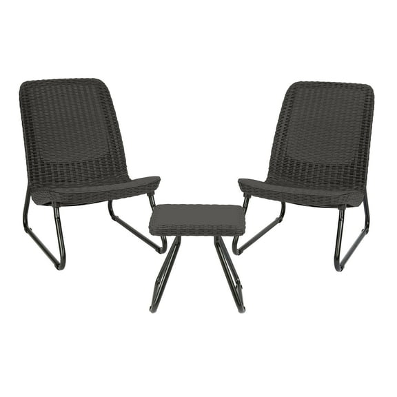 Keter Rio 3-Piece Outdoor Set, All-Weather Resin Rattan Patio Lounge Furniture, Graphite