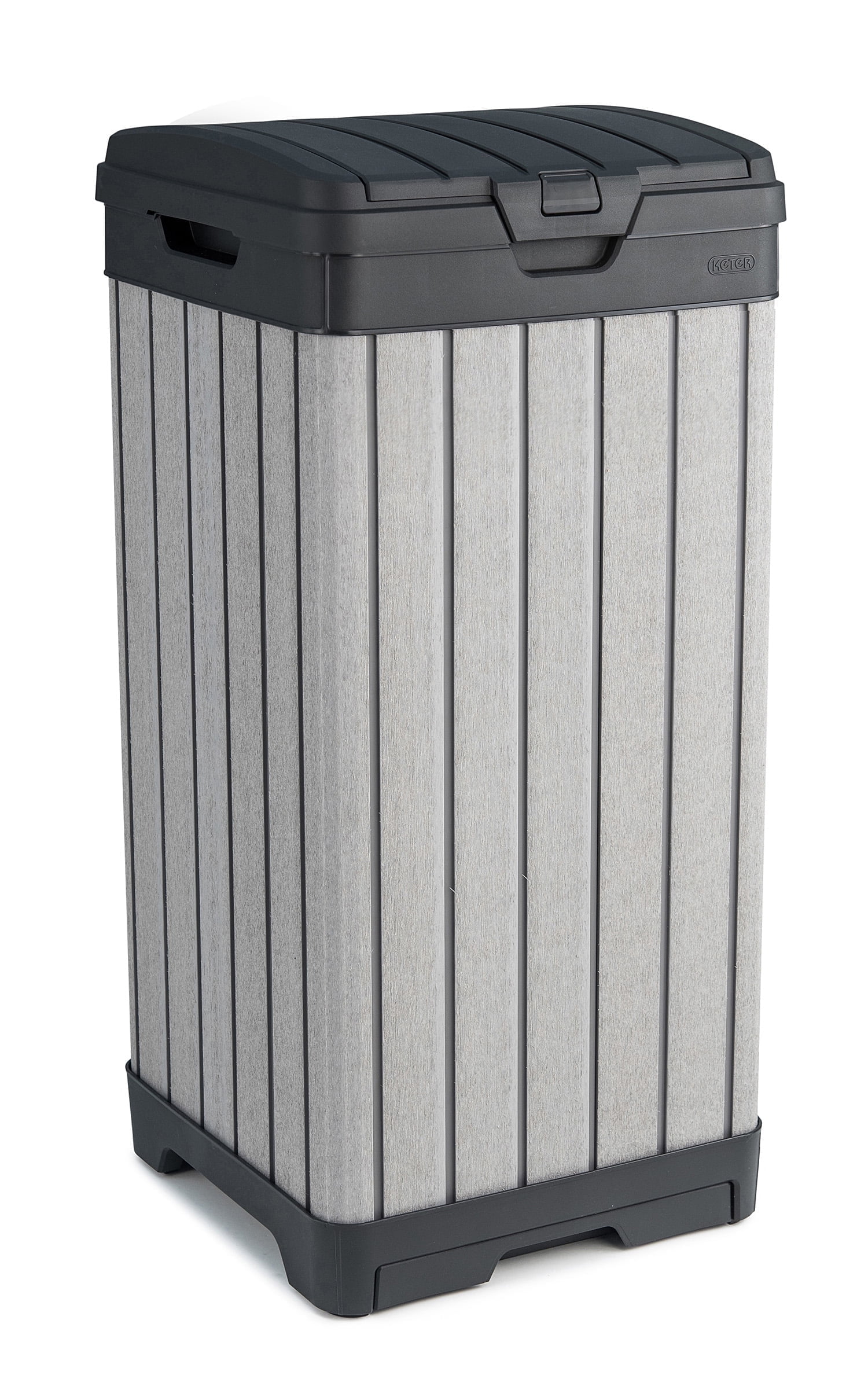 Keter Rockford 38 Gallon Resin Outdoor Kitchen Trash Can Duotech Garbage Can, Gray