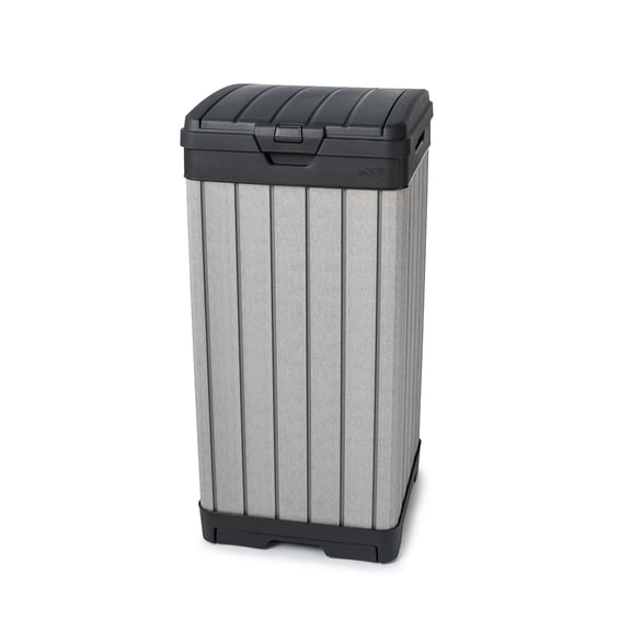 Keter Rockford 38 Gallon Resin Outdoor Kitchen Trash Can Duotech Garbage Can, Gray