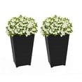 thumbnail image 1 of Keter Set of 2 Resin Modern Outdoor 22 Inch Tall Large Flower Pots, Tapered Wood Look Planters for Outdoor Plants and Front Porch Decor, Graphite, 1 of 12