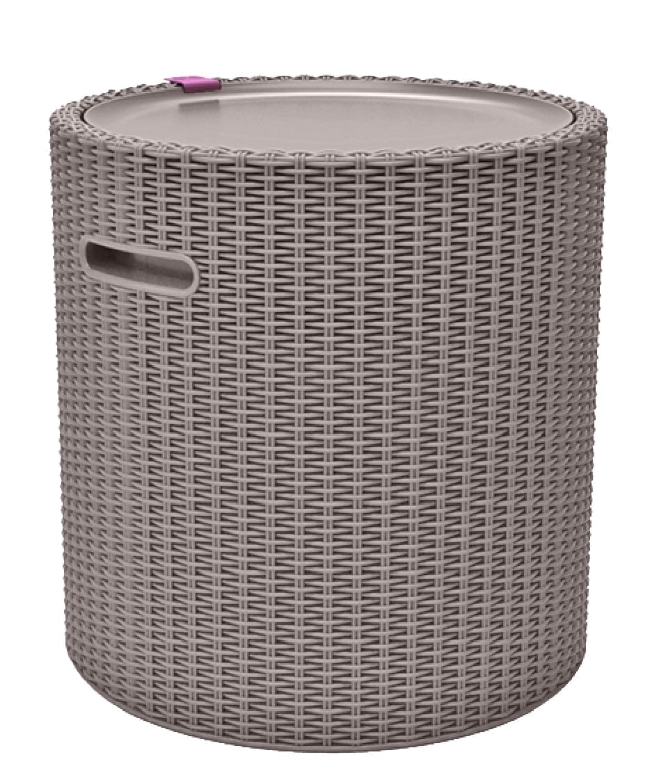 Keter Side Table Cooler 10.3 Gallon Cooler 3 in 1 Outdoor Patio Table and Ice Chest Storage, Ideal Hot Tub Table, Decor and Outdoor Patio Bar, Portable Bar, Rattan Look Cappuccino
