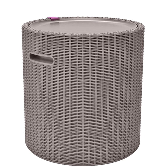 Keter Side Table Cooler 10.3 Gallon Cooler 3 in 1 Outdoor Patio Table and Ice Chest Storage, Ideal Hot Tub Table, Decor and Outdoor Patio Bar, Portable Bar, Rattan Look Cappuccino