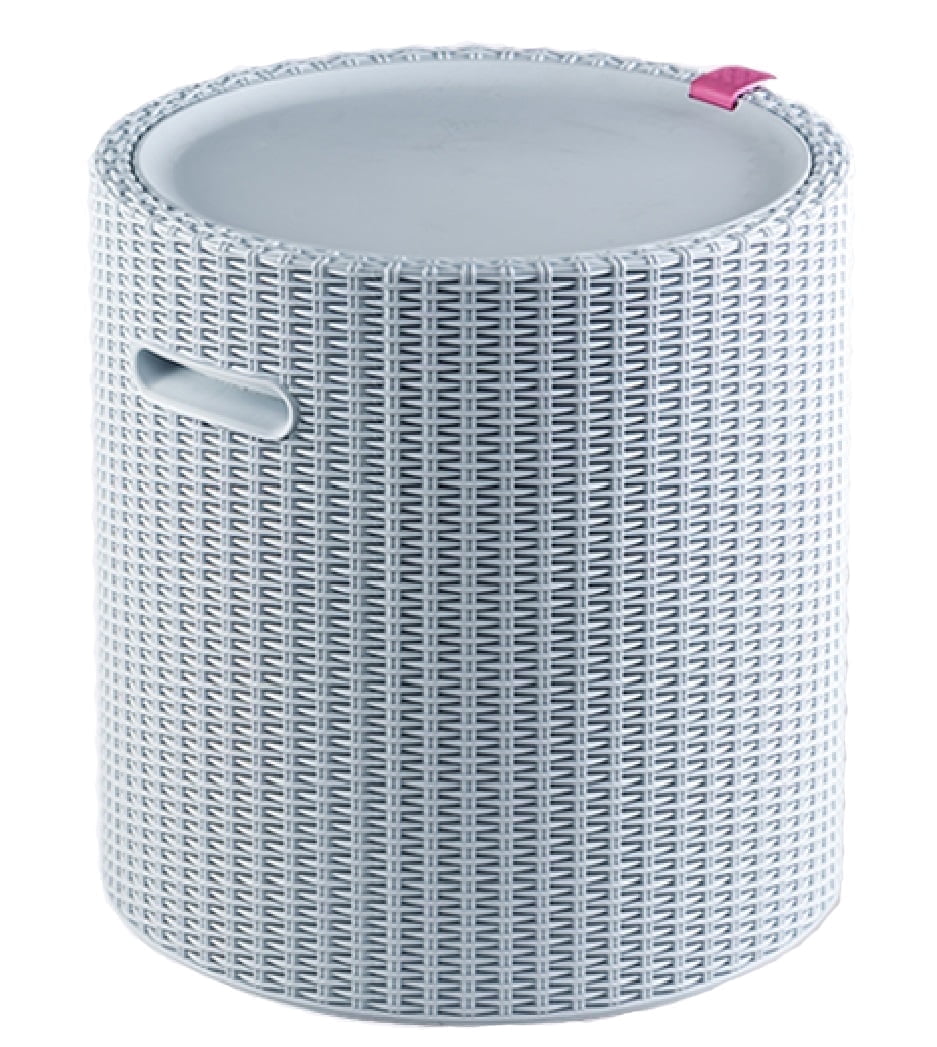 Keter Side Table Cooler 10.3 Gallon Cooler 3 in 1 Outdoor Patio Table and Ice Chest Storage, Ideal Hot Tub Table, Decor and Outdoor Patio Bar, Portable Bar, Rattan Look Bluish Grey