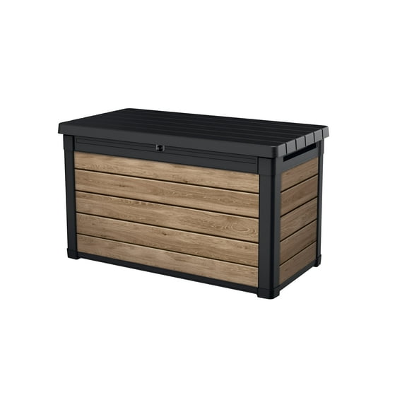 Keter Signature 100 Gallon Durable Resin Outdoor Deck Box Storage Organization, Ashwood