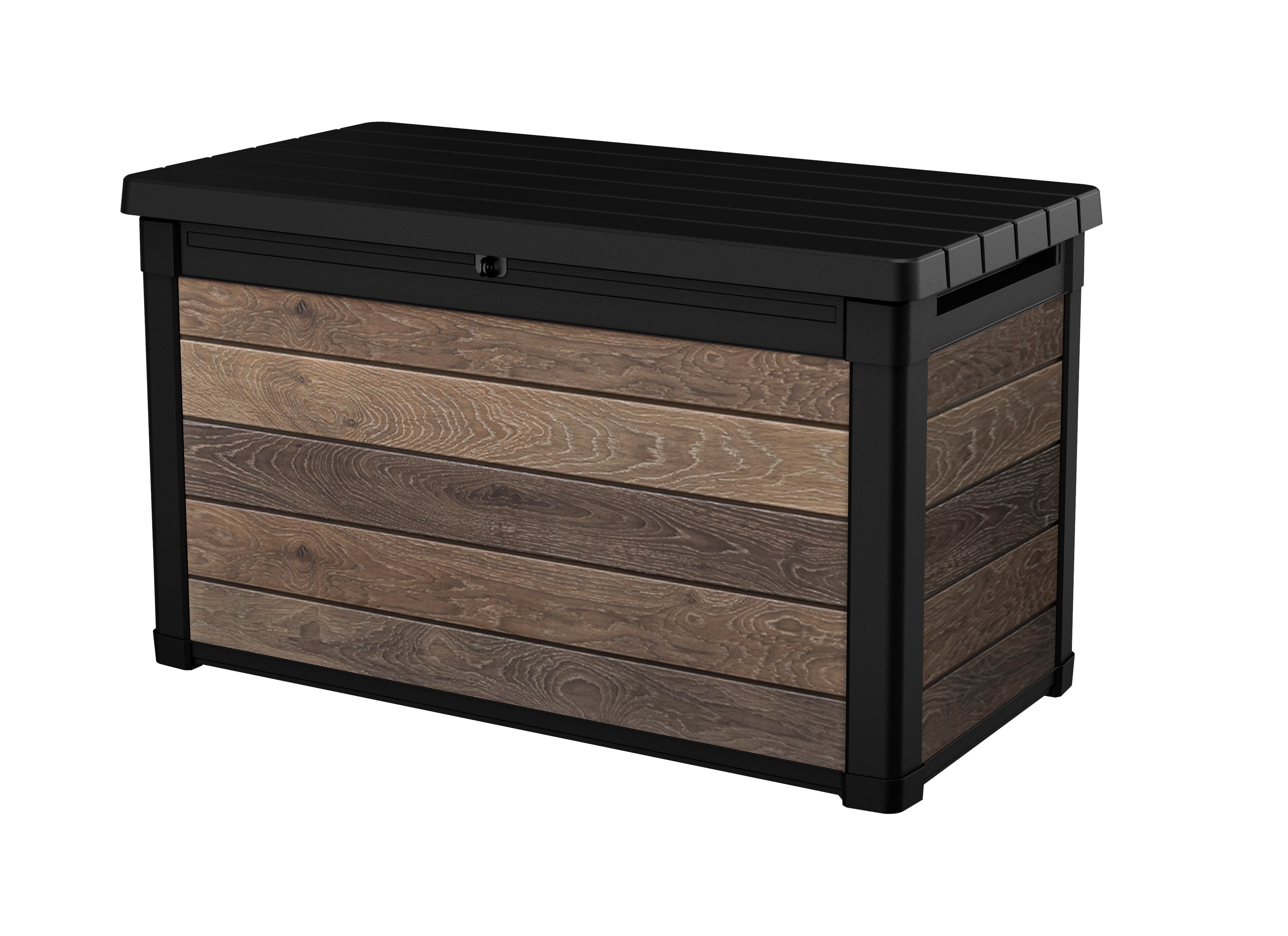 Keter Signature 100 Gallon Durable Resin Outdoor Deck Box Storage Organization, Walnut