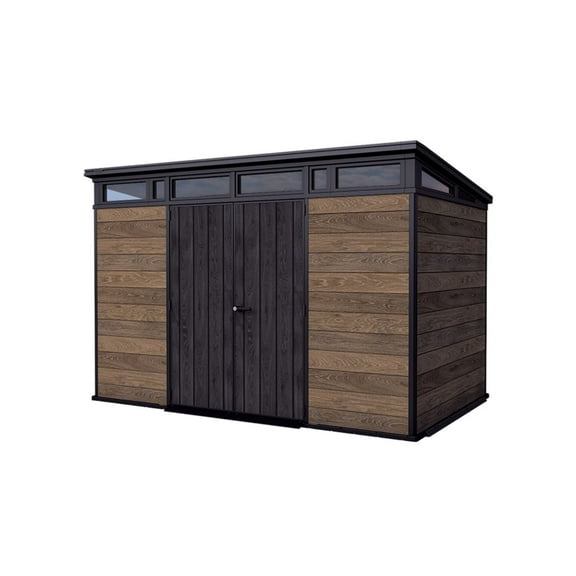 Keter Signature 11x7 ft. Durable Resin Outdoor Storage Shed With Heavy Duty Floor and Locking Door, Walnut