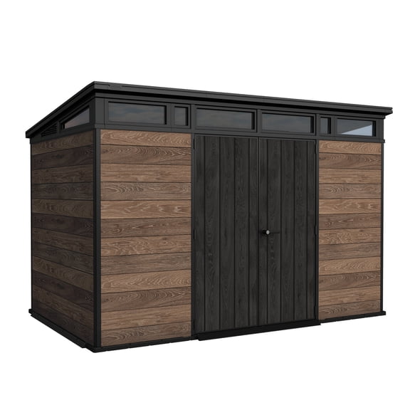Keter Signature 11x7 ft. Durable Resin Outdoor Storage Shed With Heavy Duty Floor and Locking Door, Walnut