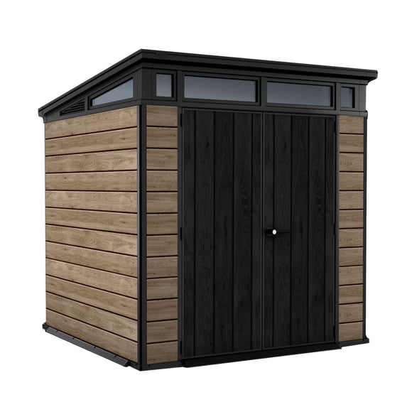 Keter Signature 7x7 ft. Durable Resin Outdoor Storage Shed With Heavy Duty Floor and Locking Door, Ashwood