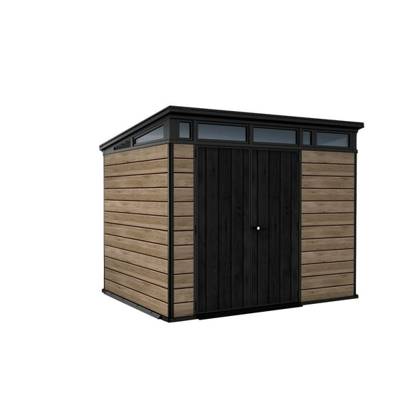 Keter Signature 9x7 ft. Durable Resin Outdoor Storage Shed With Heavy Duty Floor and Locking Door, Ashwood