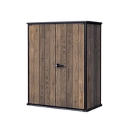 Keter Signature Vertical Durable Resin Outdoor Storage Shed With Heavy Duty Floor and Locking Latch Double Doors, Walnut