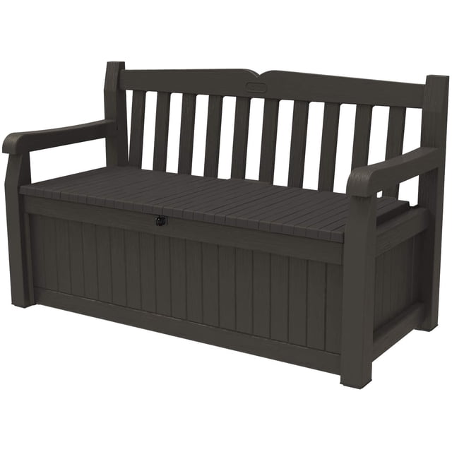 Keter Solana 70 Gallon Storage Bench Deck Box for Patio Furniture, Front Porch Decor and Outdoor