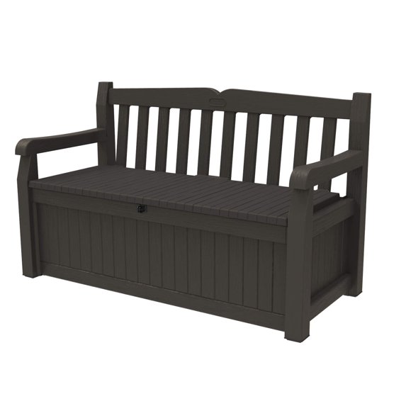 Keter Solana 70 Gallon Storage Bench Deck Box for Patio Furniture, Front Porch Decor and Outdoor Seating - Perfect to Store Garden Tools and Pool Toys, Brown