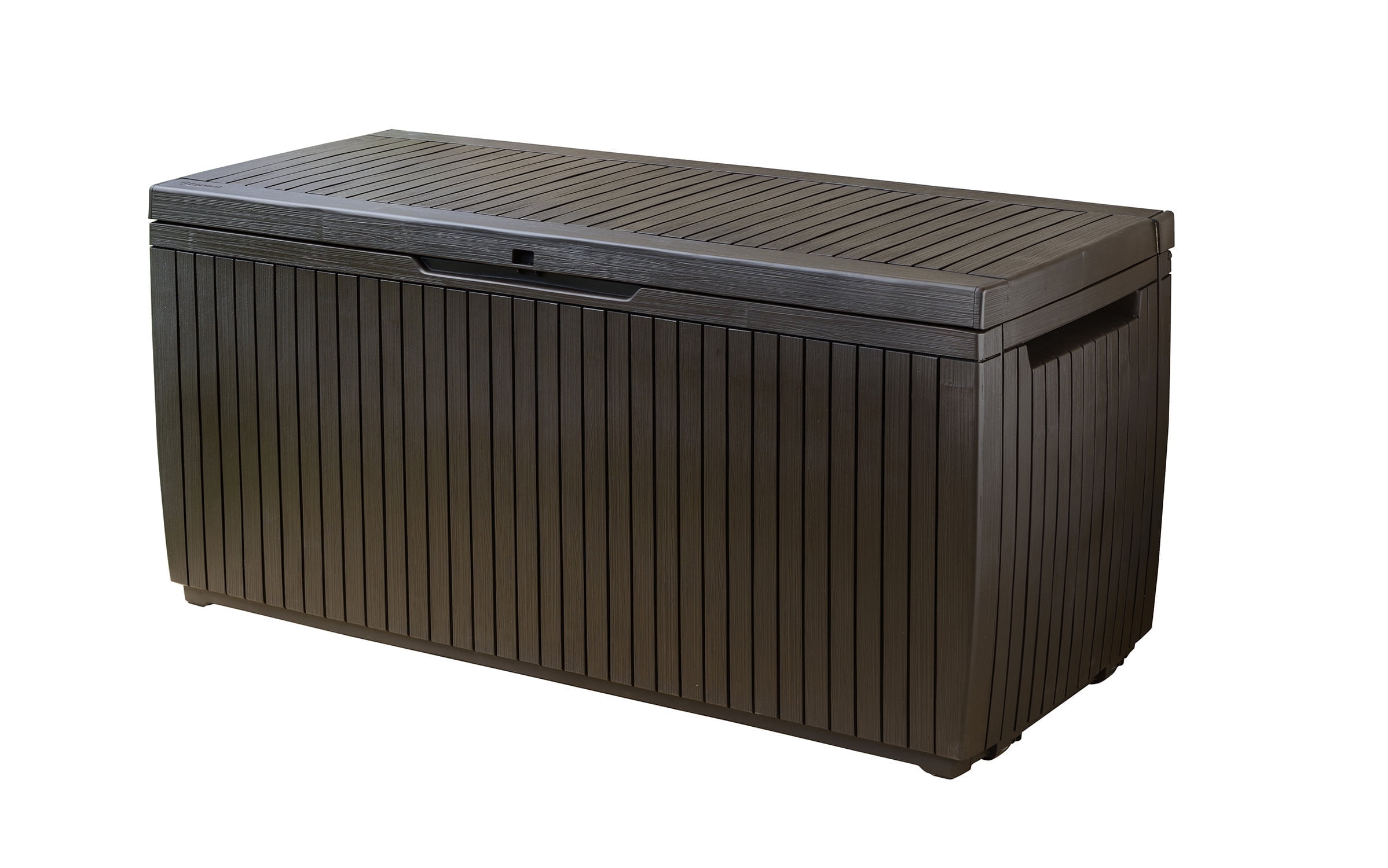 Brown Lockable Resin Deck Box with Wheels, 80 Gallon