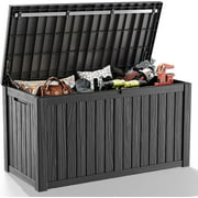 150 Gal Outdoor Storage Housing Deck Box - Waterproof Patio Furniture, Garden Tools, Cushions, Pool Accessories Storage Bench with Lockable Lid and Side Handles (Black )