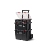 Keter Stack-n-Roll 3 Piece Modular Toolbox System Resin Mobile Tool Storage and Organization