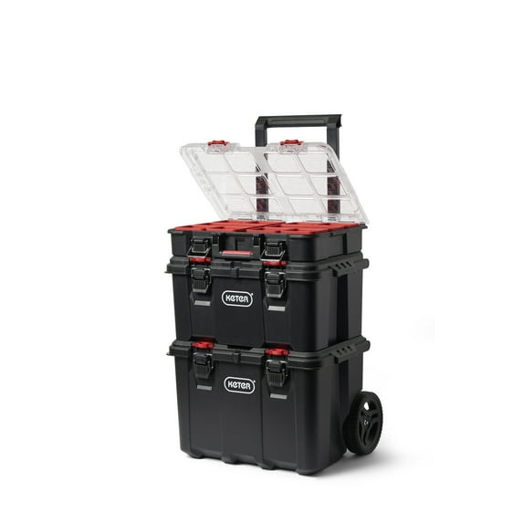 Keter Stack-n-Roll 3 Piece Modular Toolbox System Resin Mobile Tool Storage and Organization