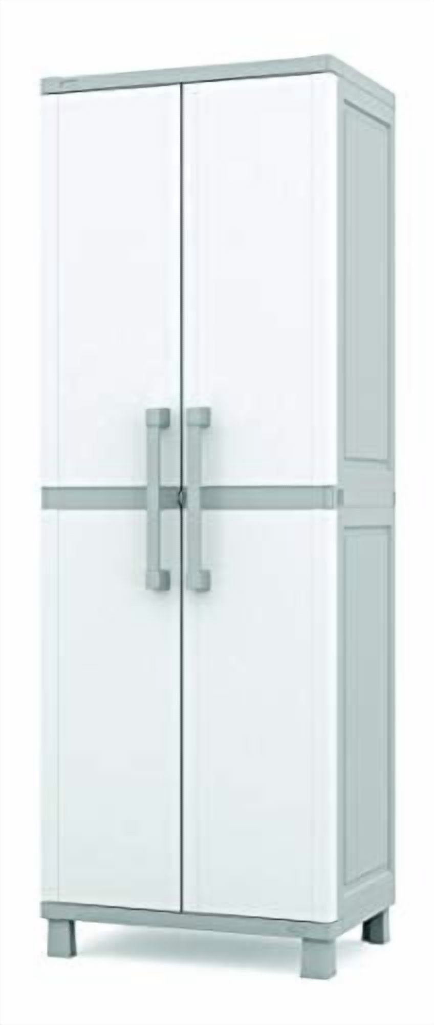KETER Storage Cabinet with Doors and Shelves for Tool and Home Organization, White & Grey