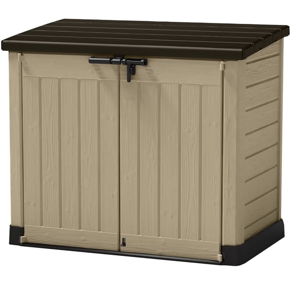 Keter Store It Out MAX Horizontal Durable Resin Outdoor Storage Shed With Heavy Duty Floor and Locking Latch and Double Doors, Beige