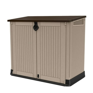Keter Store-It-Out Midi Horizontal Durable Resin Outdoor Storage Shed With Heavy Duty Floor and Locking Latch, Beige