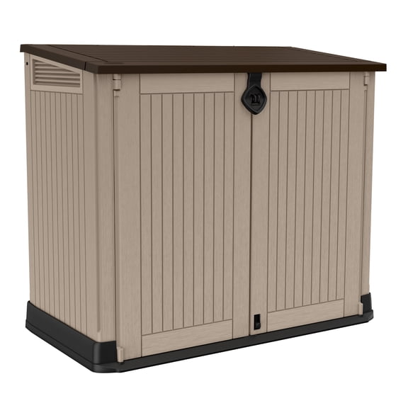 Keter Store-It-Out Midi Horizontal Durable Resin Outdoor Storage Shed With Heavy Duty Floor and Locking Latch, Beige