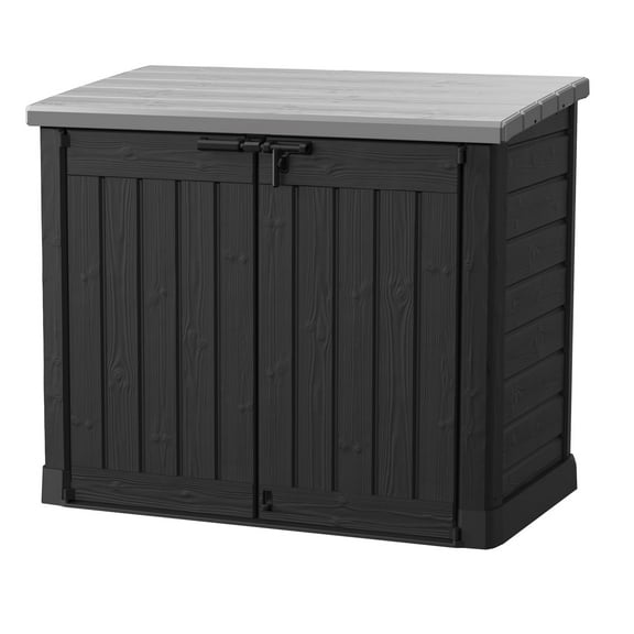 Keter Store-It-Out Prime XL Horizontal Durable Resin Outdoor Storage Shed With Heavy Duty Floor and Locking Latch Double Doors, Graphite