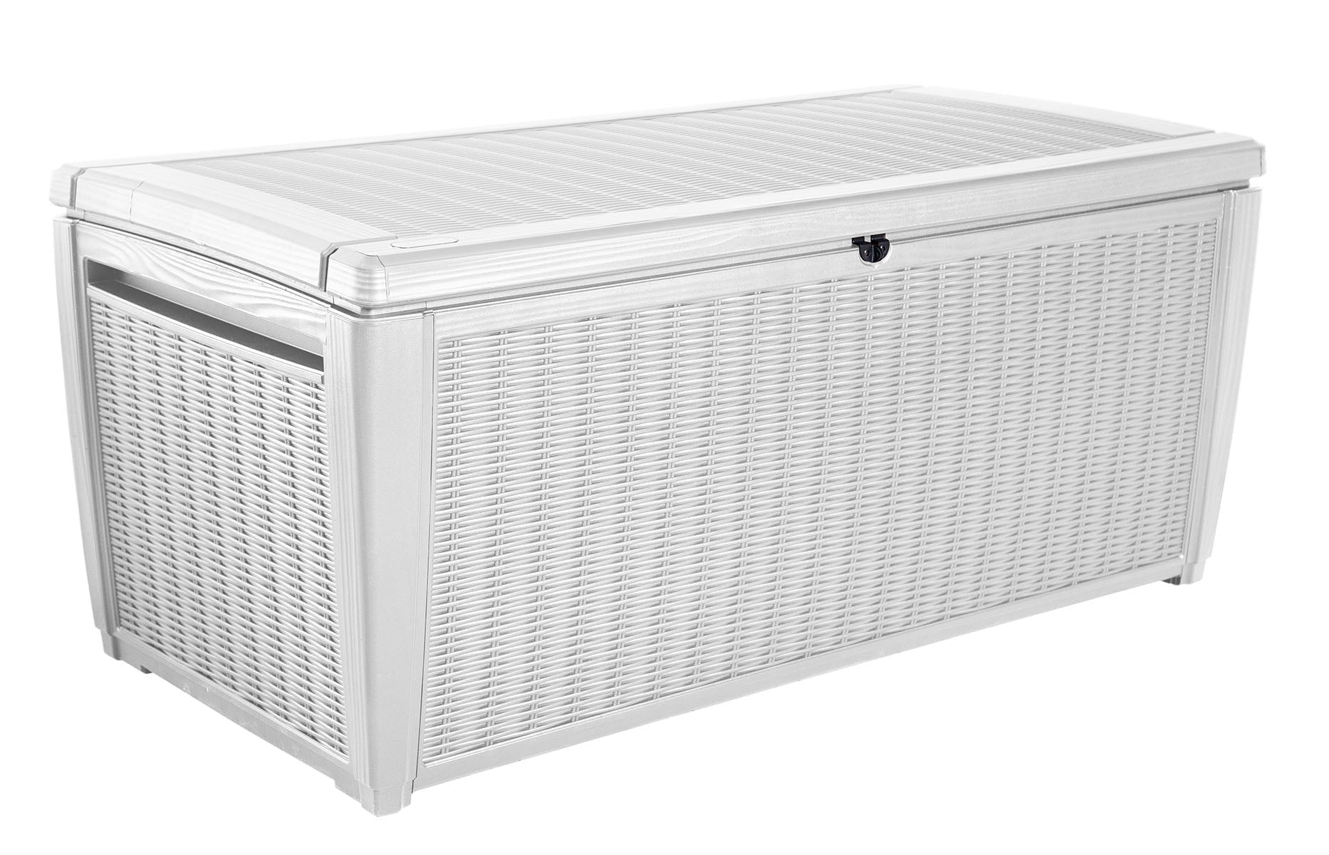 White Large Resin Wicker Lockable Deck Box