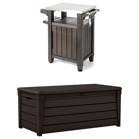 Keter Unity 40 Gal Grilling Bar Cart w/ Brightwood 120 Gal Storage Deck Box