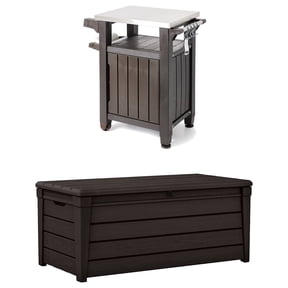 Keter Unity 40 Gal Grilling Bar Cart w/ Brightwood 120 Gal Storage Deck Box