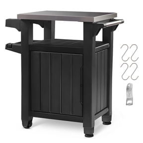 Keter Unity Resin Serving Station, All-Weather Plastic and Metal Grill, Storage and Prep Table, 40 Gal, Graphite