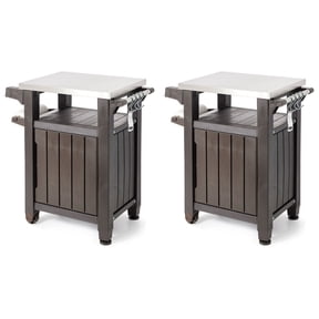 Keter Unity 40 Gallon Patio Storage Grilling Bar Cart, Brown (Set of 2)