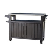 Keter Unity XL Outdoor Durable Kitchen Rolling Bar Cart with Storage Cabinet, Brown