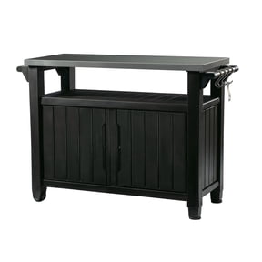Keter Unity XL Outdoor Durable Kitchen Rolling Bar Cart with Storage Cabinet, Graphite
