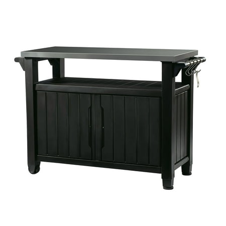 Keter Unity XL Outdoor Durable Kitchen Rolling Bar Cart with Storage Cabinet, Graphite