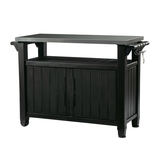 Keter Unity XL Outdoor Durable Kitchen Rolling Bar Cart with Storage Cabinet, Graphite