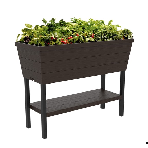 Keter Urban Bloomer 12.7 Gallon Raised Garden Bed and Outdoor Herb Garden Planter with Drainage Plug, Dark Grey