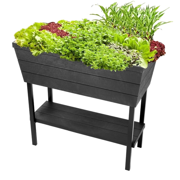 Keter Urban Bloomer 32" x 15" x 31" Durable Resin Raised Garden Bed with Self-Watering and Drainage System Kit, Gray
