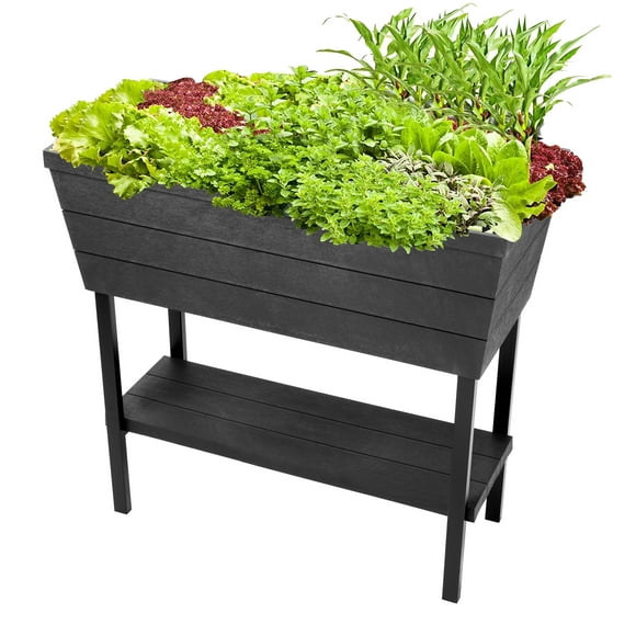 Keter Urban Bloomer 32" x 15" x 31" Durable Resin Raised Garden Bed with Self-Watering and Drainage System Kit, Black