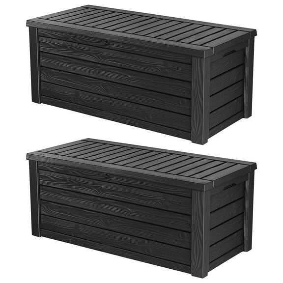 Keter Westwood Outdoor 150 Gallon Deck Storage Box for Tools, Grey (2 Pack)