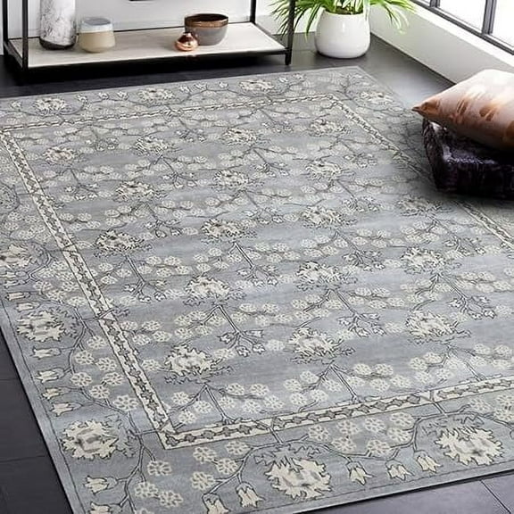 Kethin Gray 3'x5′ Area Rug Handcrafted Motif Floral Design Oriental Traditional Design Non-Shedding Fine Wool Pile & Easy-Care Areas in Living Room Bedroom