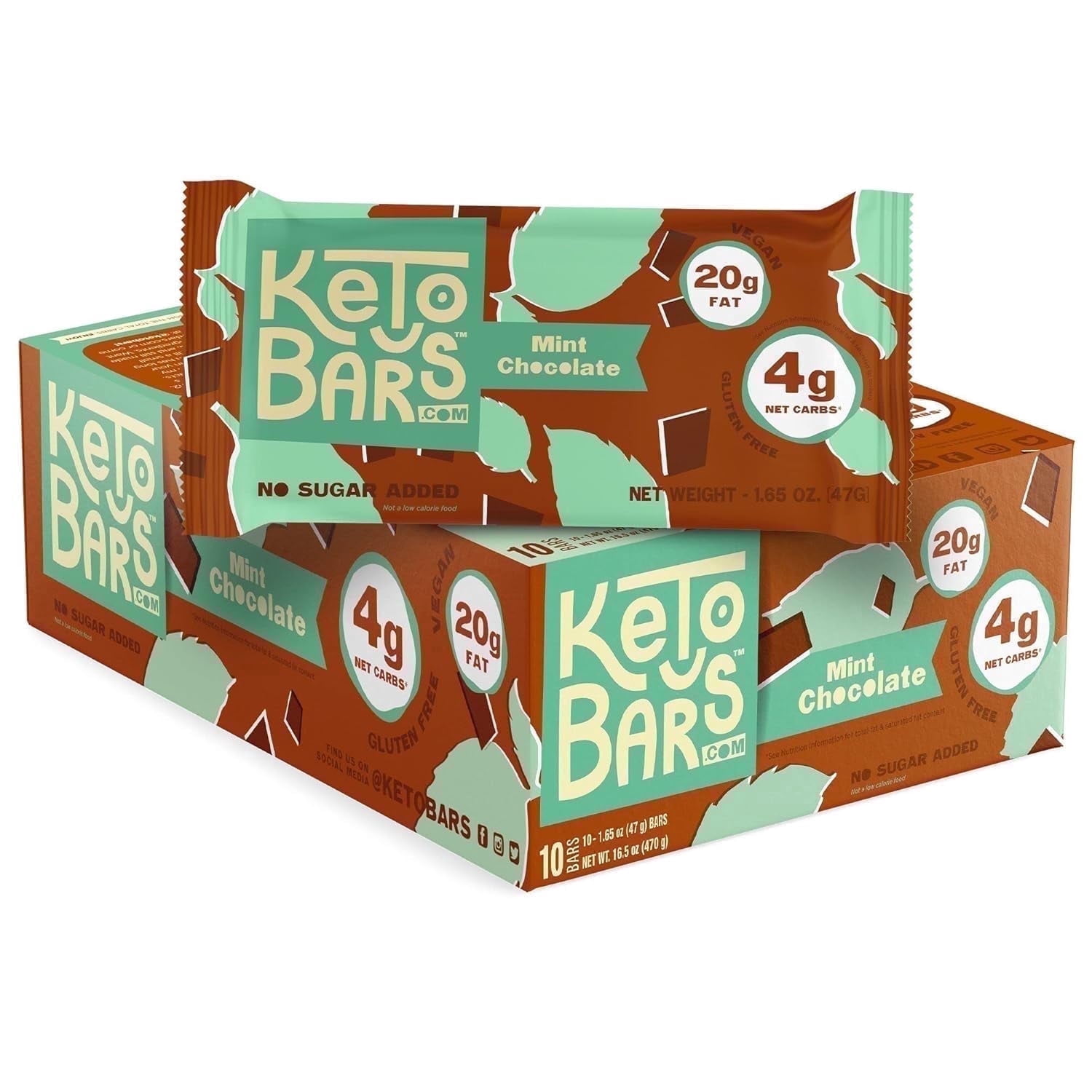 Keto Bars Mint Chocolate Keto Protein Bar – Perfect for Keto Lifestyle, Simple, Clean Ingredients, Low Carb, No Added Sugar, Moderate Protein, 4g Net Carbs, Gluten Free Snack, 10 Pack