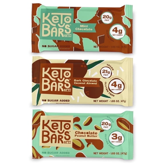 Keto Bars Sampler Pack - Low Carb, No Sugar, Gluten Free, High Fat Snack Bars (12 Pack)