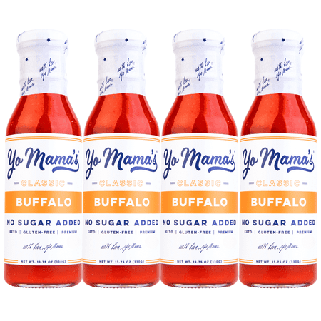 Keto Buffalo Dipping, Marinade, & Wing Sauce - Mild Heat - by Yo Mama’s Foods | (4) 13.75 Ounce Glass Bottles | Low / Zero Carb, No Sugar Added, Whole30, Paleo.