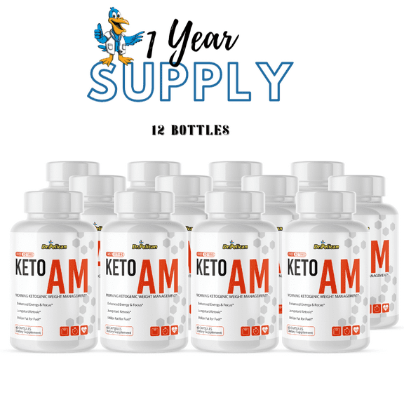 Keto Burn AM - Energy/Focus/Ketosis/Weight Management - 12 Bottles- 720 Capsules- Dr. Pelican