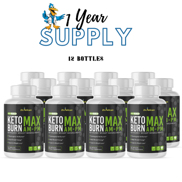 Keto Burn MAX AM-PM- Keto & Weight Support- 2 Bottles- 120 Capsules- Dr. Pelican