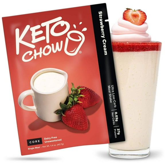 Keto Chow CORE Strawberry Cream (Unsweetened) Ultra Low-Carb Meal Shake, Single Meal