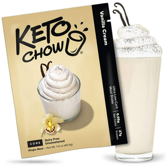 Keto Chow CORE Vanilla Cream (Unsweetened) Ultra Low-Carb Meal Shake, Single Meal