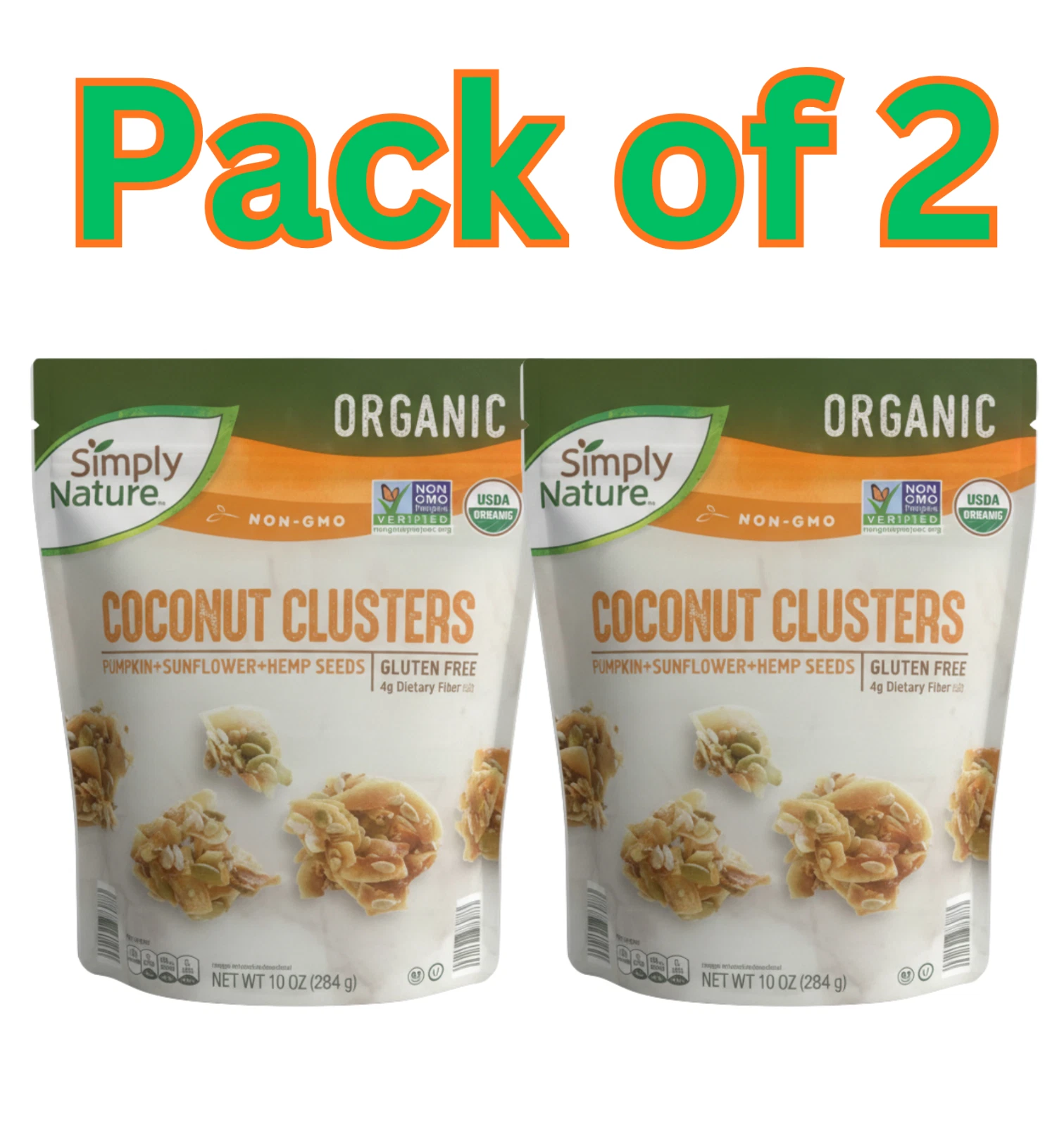 Keto Coconut Clusters, Organic Snack with Pumpkin, Sunflower & Hemp Seeds, Gluten-Free, Non-GMO, 10 oz- Pack of 2